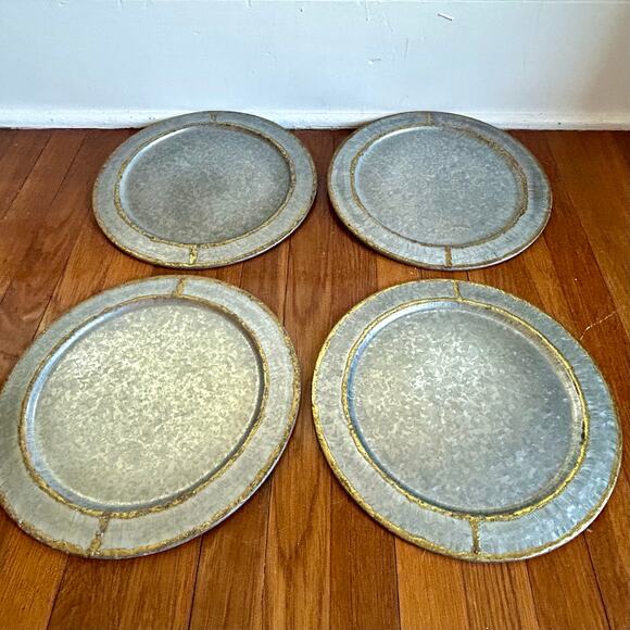 Set of 4 Hearth & Hand Magnolia Galvanized Chargers w/ Gold Accents - Picture 1 of 12